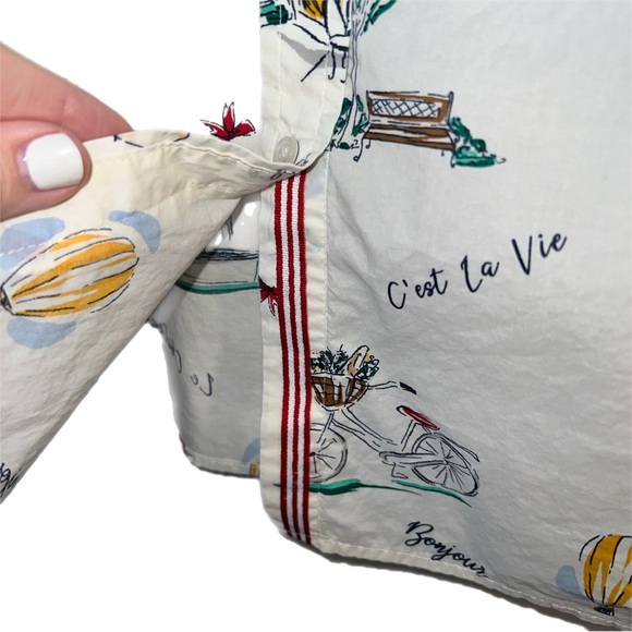 Talbots Classic Cotton Shirt Scenic France Print Button Down Blouse XL - Picture 5 of 12